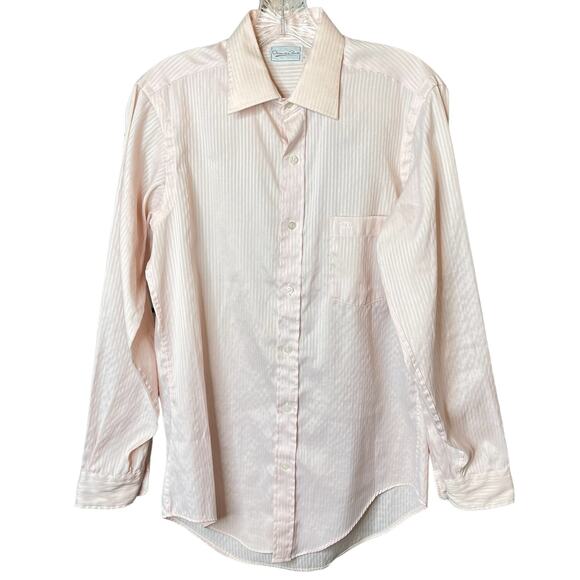Oscar De La Renta Pink Striped Button Long Sleeve Dress Shirt Men's 14 1/2 - Picture 1 of 11